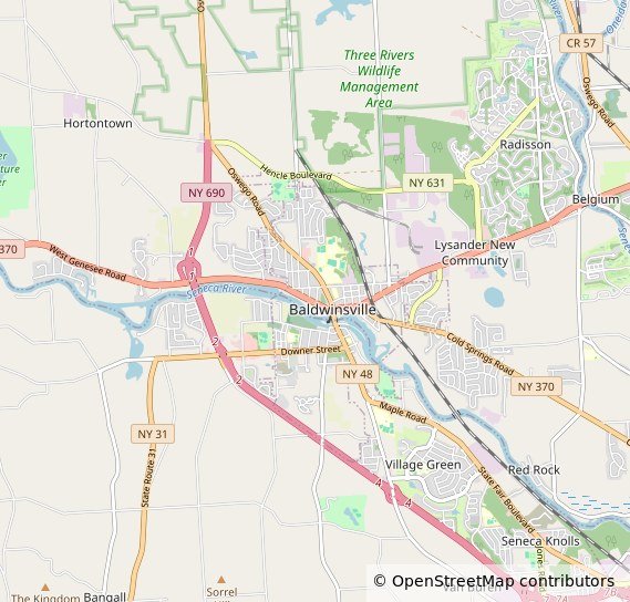 Map of Baldwinsville, NY and the surrounding Onondaga County radon service area