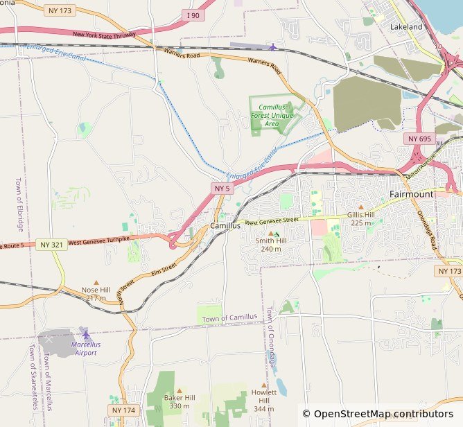Map of Camillus, NY and the surrounding Onondaga County radon service area