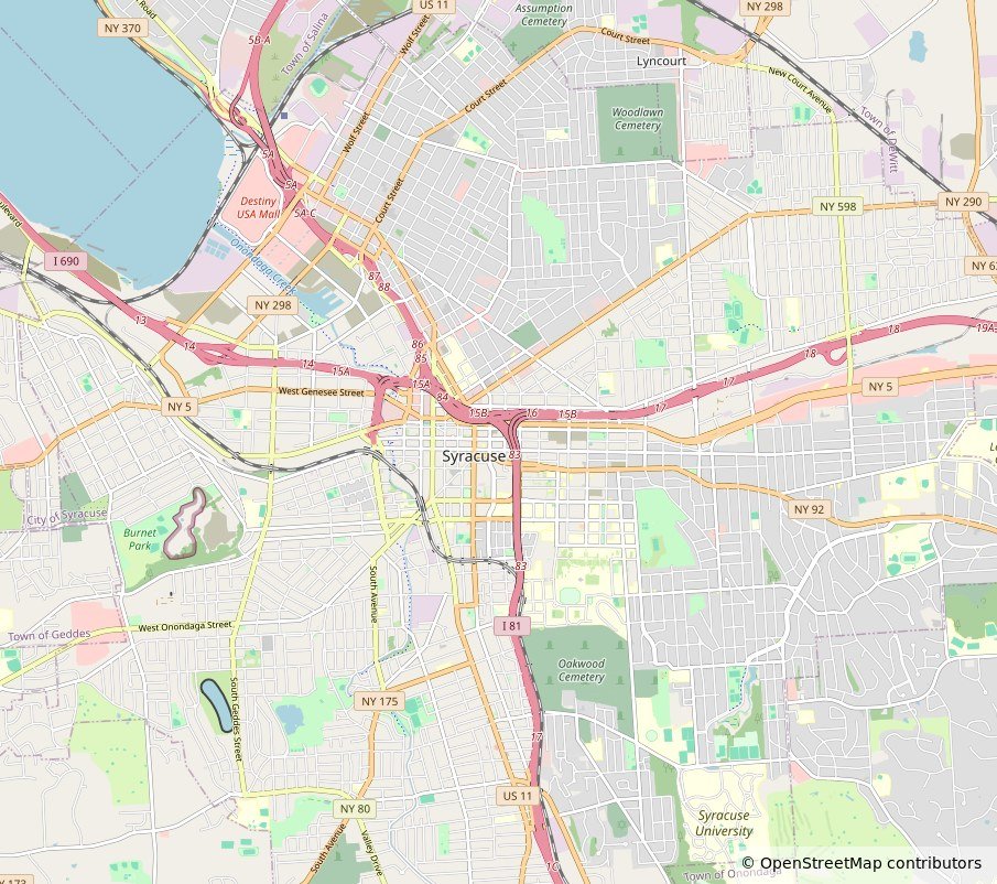 Map of Syracuse, NY and the surrounding Onondaga County radon service area