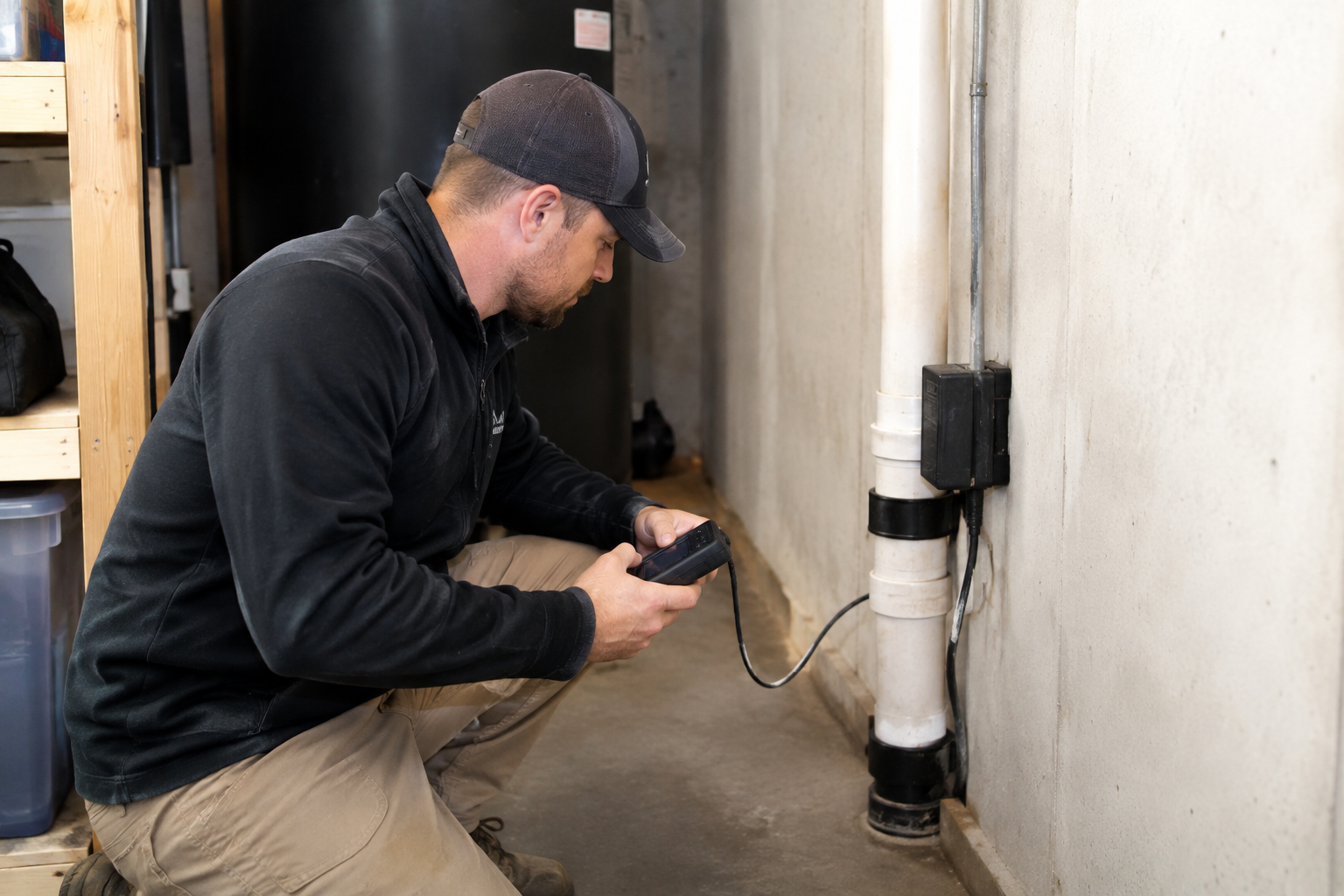 Radon testing being performed in a Syracuse, NY home