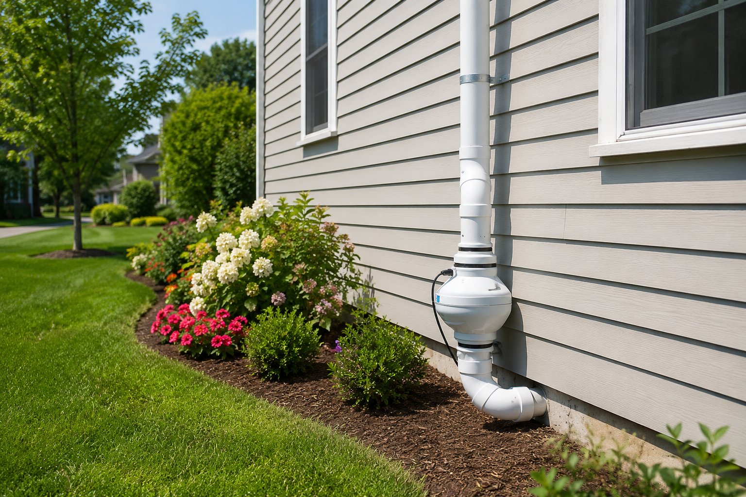 Radon mitigation system installed on a Syracuse-area home