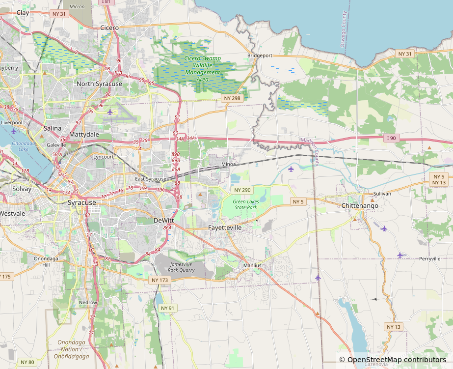 Map of Fayetteville, NY and the surrounding Onondaga County radon service area