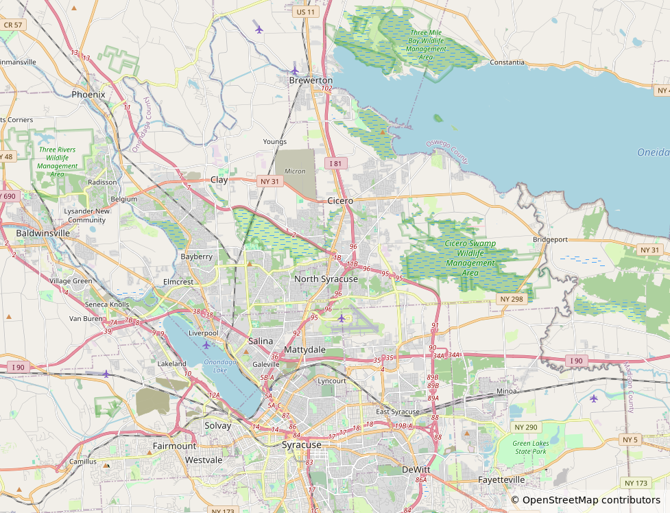 Map of North Syracuse, NY and the surrounding Onondaga County radon service area