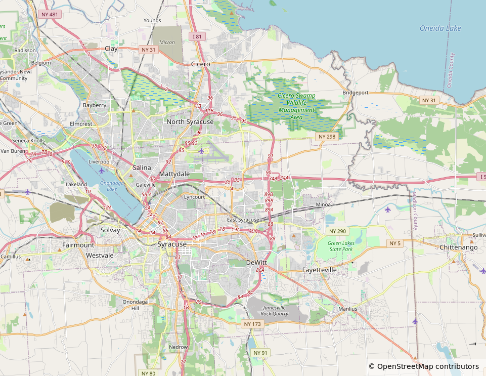 Map of East Syracuse, NY and the surrounding Onondaga County radon service area
