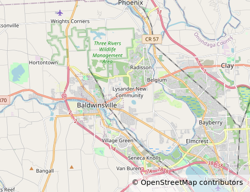 Map of Lysander, NY and the surrounding Onondaga County radon service area